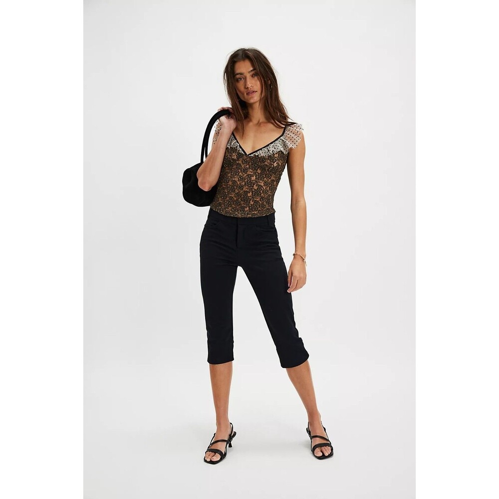 Free People Charlotte Tank Top Cropped Ruffle Mesh Sleeveless Sheer L 279043 - Picture 3 of 9